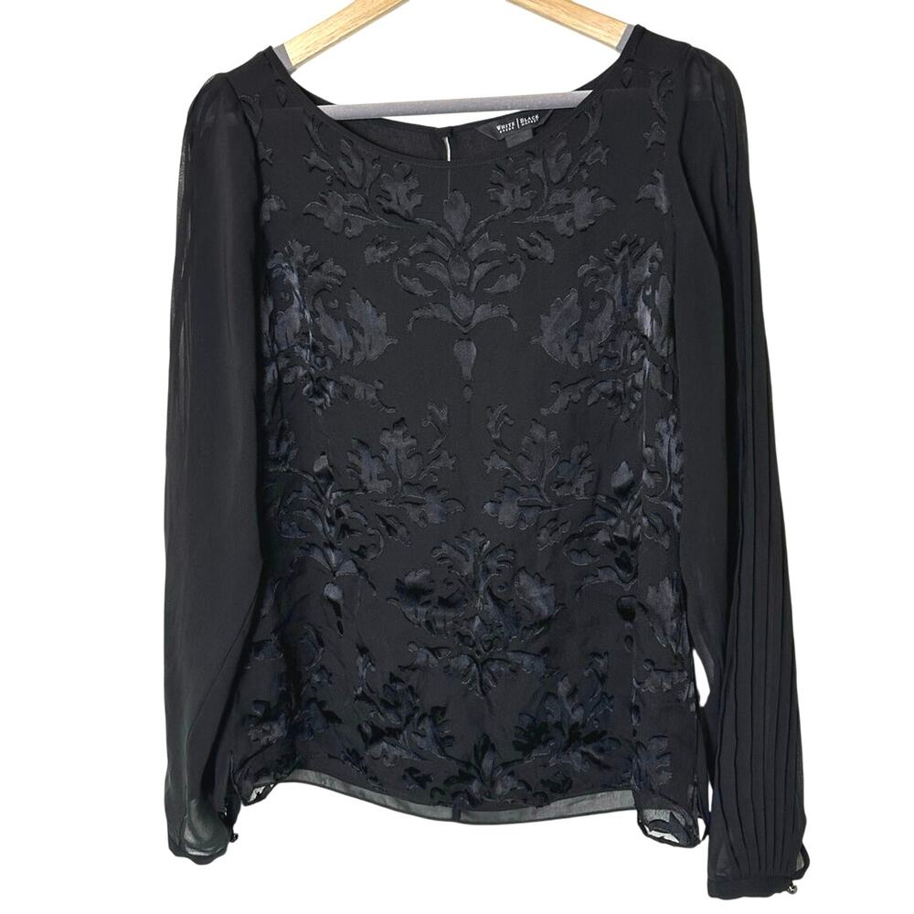 White House Black Market Burnout Velvet Silk Black Top Women 4 Office Whimsigoth